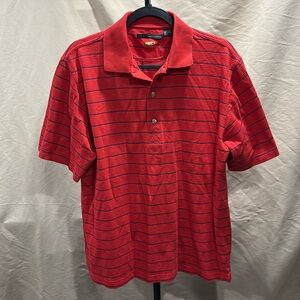 Greg Norman play Dry red with blue striped golf polo size S